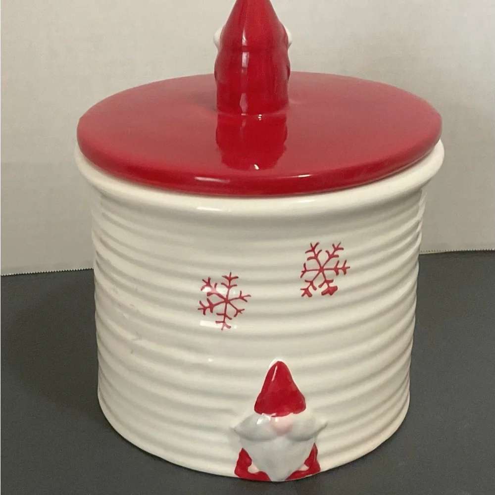 Festive Red and White Ceramic Holiday Cookie Jar - Santa Design